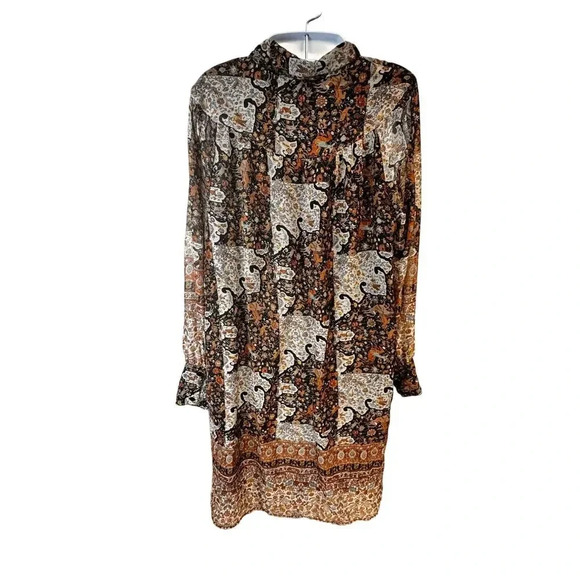 .OBJECT Objarya Fall Print Long Sleeve Button-Up Shirt Dress Women's M EUR 40 - Picture 5 of 10